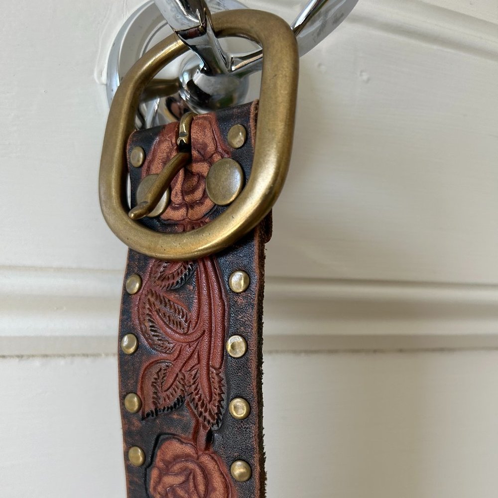 Studded rose pattern leather belt, Lucky Brand